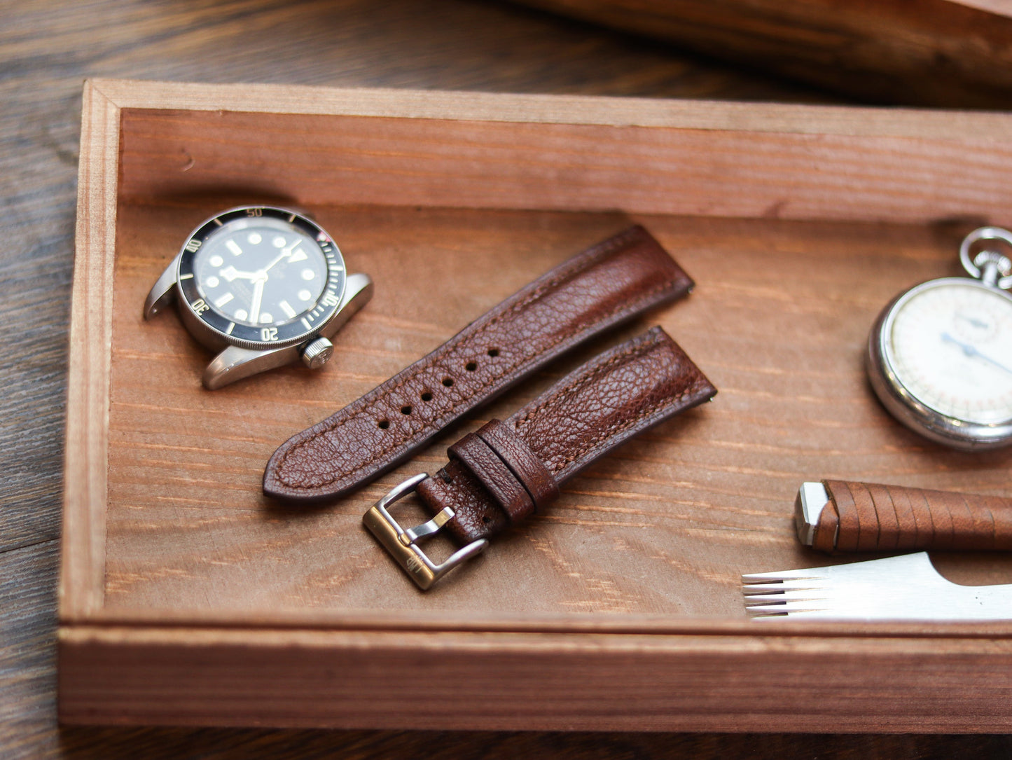 PECAN BROWN CALF LEATHER WATCH STRAPS - PADDED