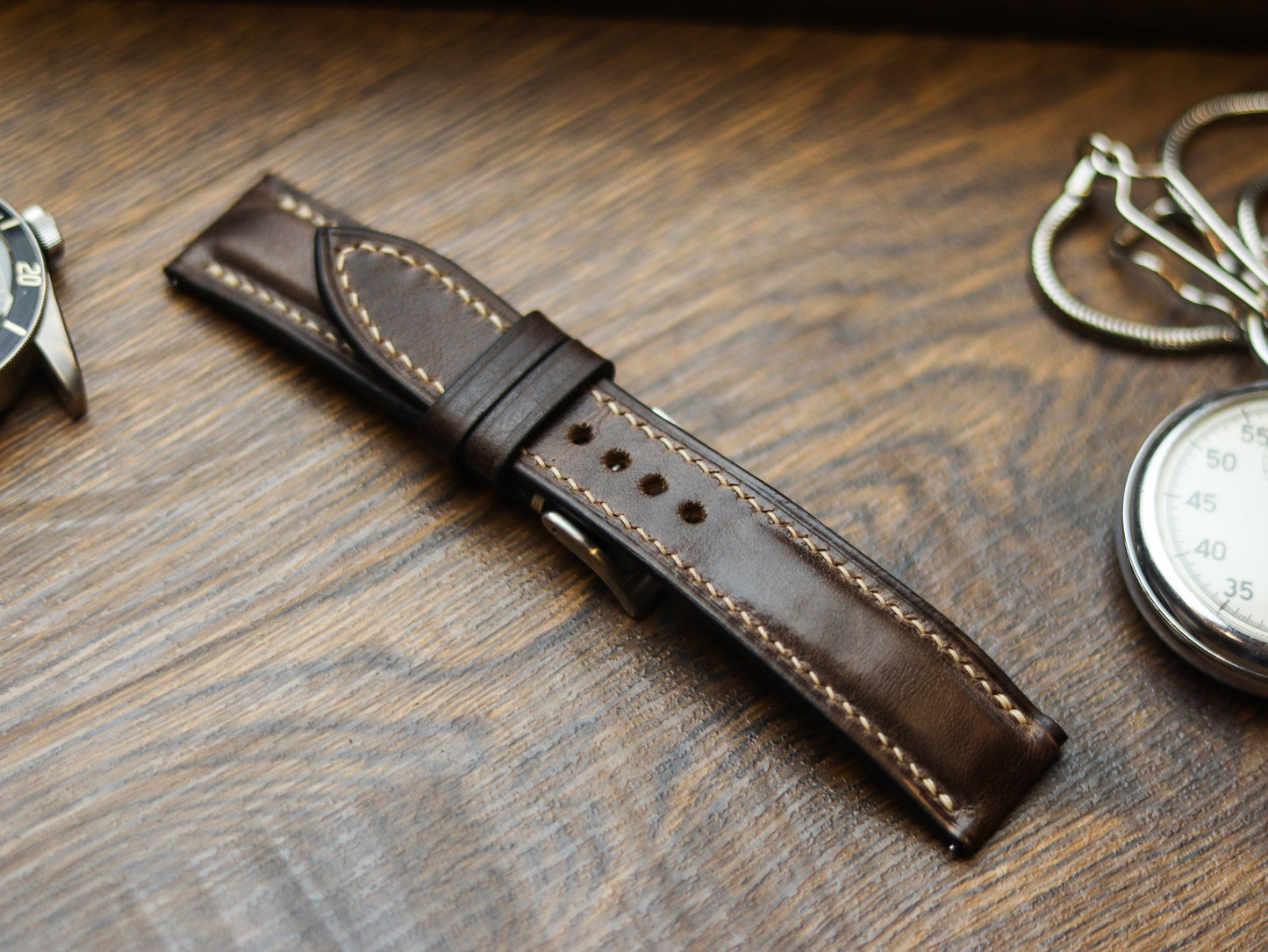 WALNUT BROWN CALF LEATHER WATCH STRAPS - PADDED
