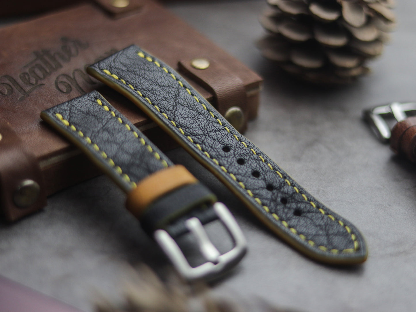 ITALIAN CHEVRE BLACK LEATHER (YELLOW ACCENT)