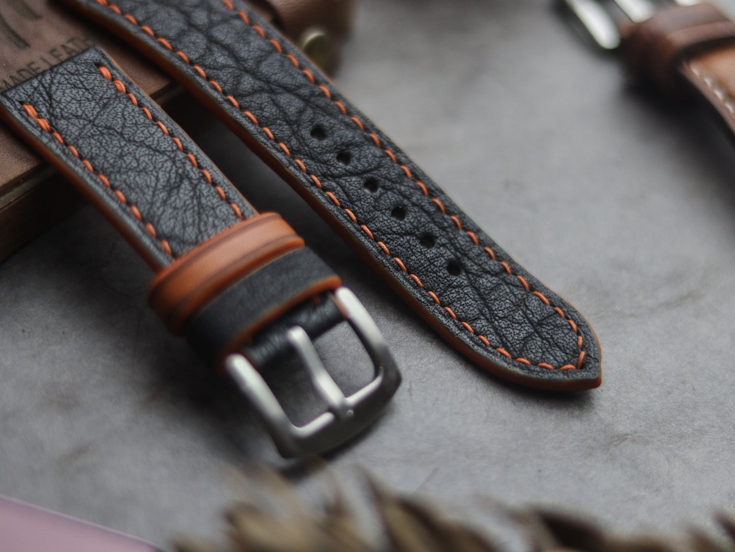 ITALIAN CHEVRE BLACK LEATHER (ORANGE ACCENT)