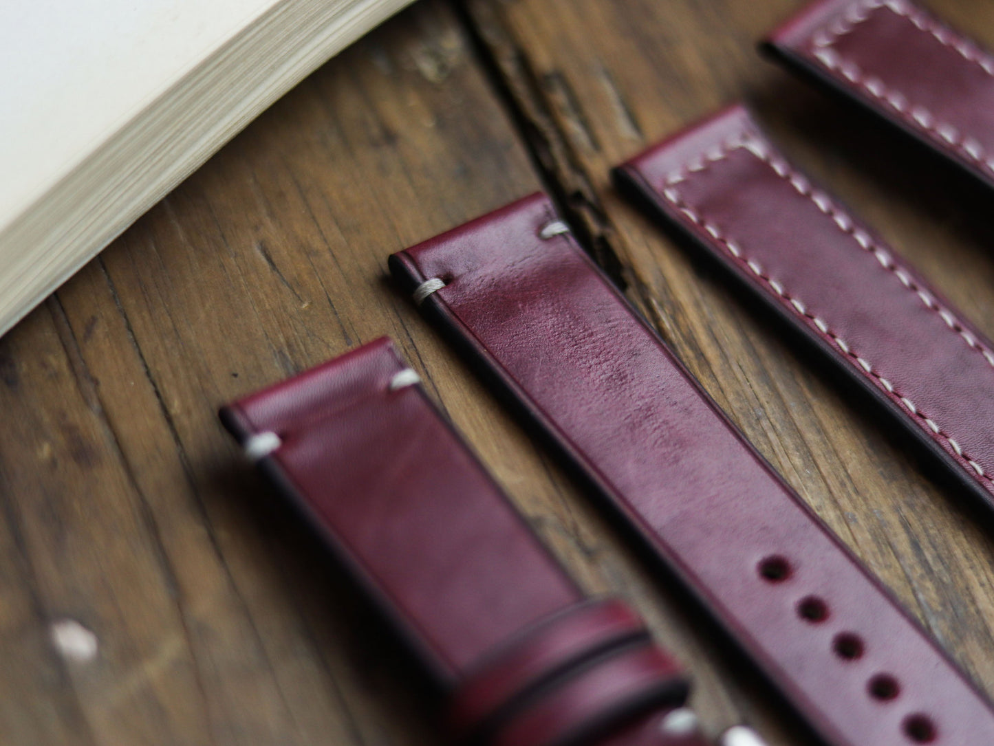 CARMINE BURGUNDY HAND-CRAFTED WATCH STRAPS - MINIMAL STITCHED