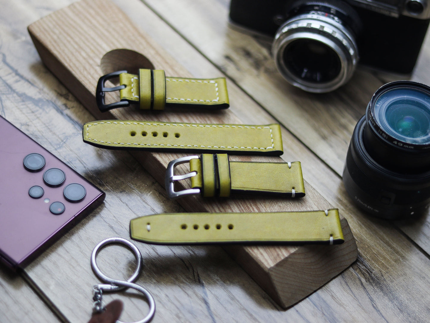 MUNSEL YELLOW HAND-CRAFTED WATCH STRAPS - MINIMAL STITCHED
