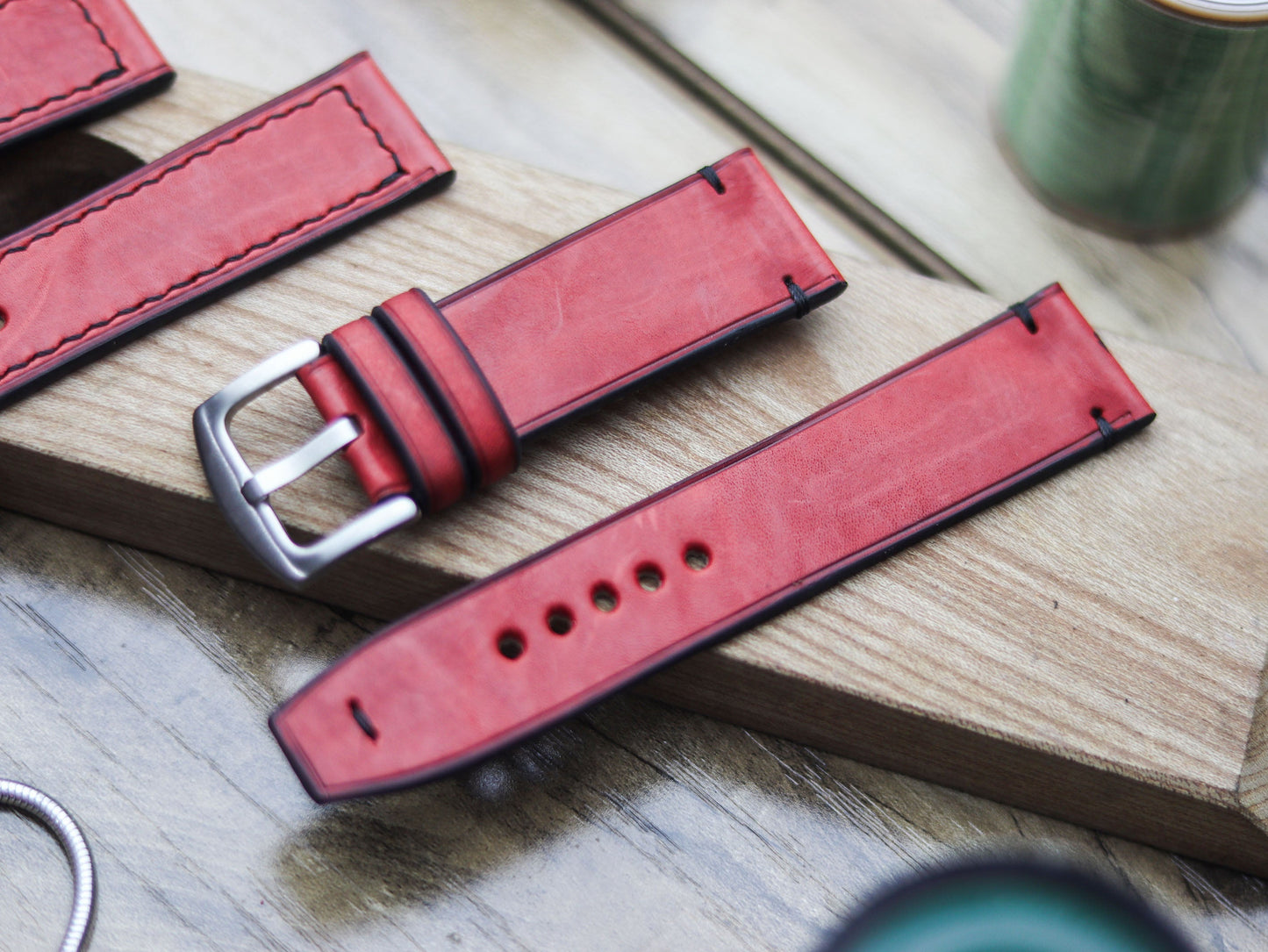 PRISMATIC RED HAND-CRAFTED WATCH STRAPS - BOX STITCHED