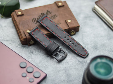 PHANTOM BLACK HAND-CRAFTED WATCH STRAPS - BOX STITCHED