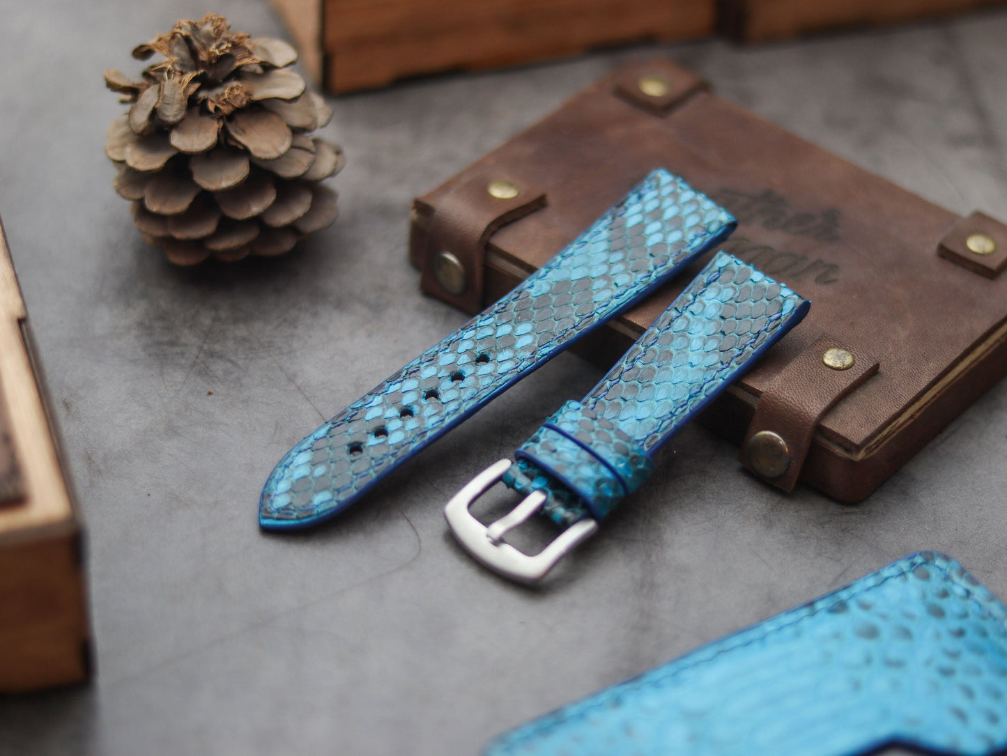 PYTHON SKIN WATCH STRAPS - CERULEAN BLUE