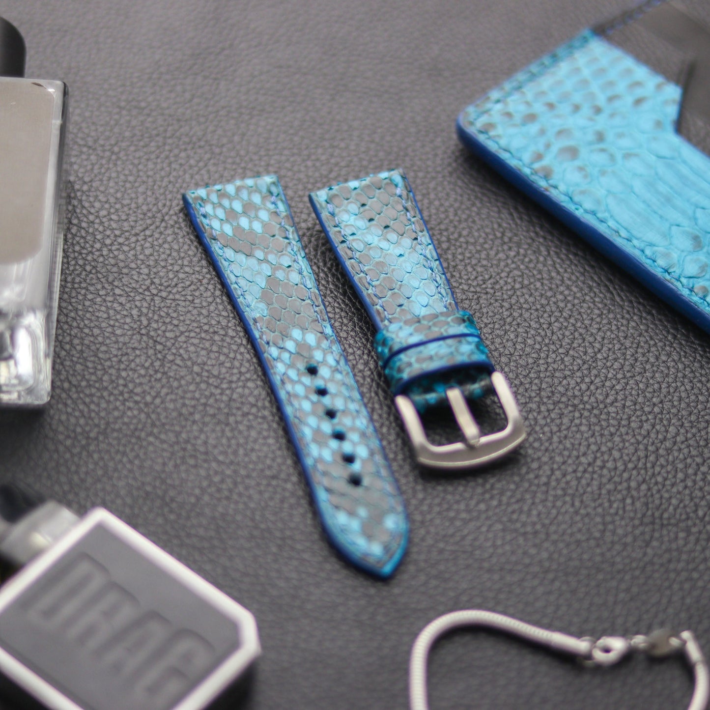 PYTHON SKIN WATCH STRAPS - CERULEAN BLUE