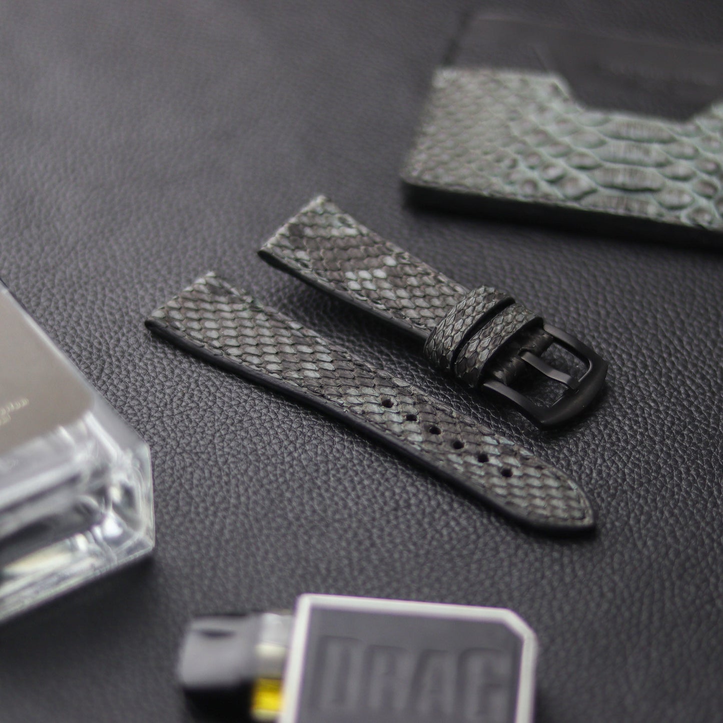 PYTHON SKIN WATCH STRAPS - IRIDIUM GRAY