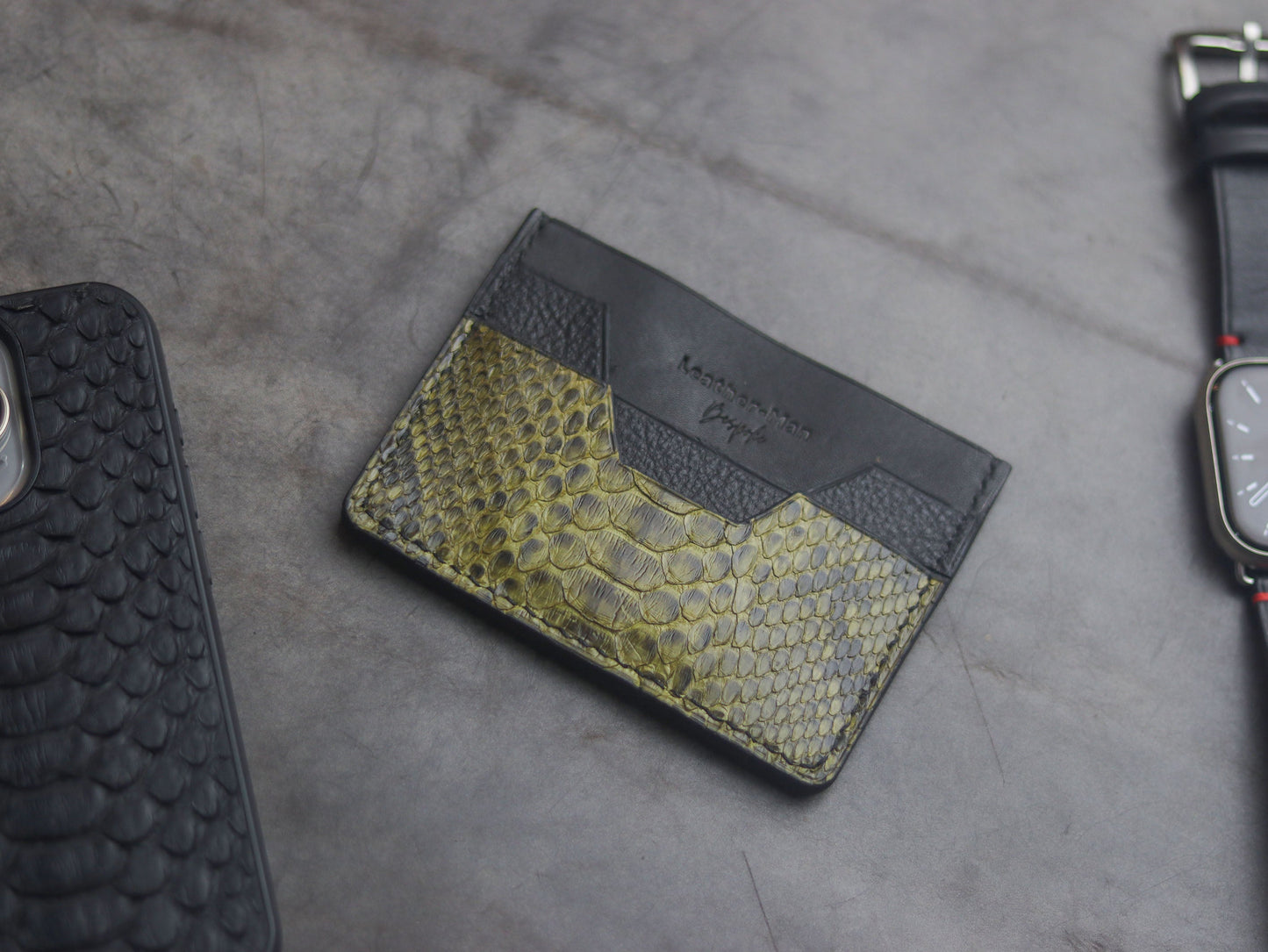AUGUSTUS - MINIMAL WALLET JUNIPER GREEN PYTHON SKIN