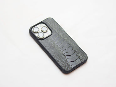 GRAPHITE GREY OSTRICH LEG SKIN PHONE CASE
