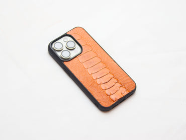 TANGERINE ORANGE OSTRICH LEG SKIN PHONE CASE