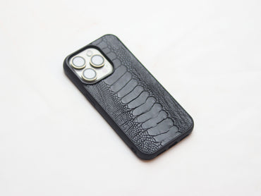 RAVEN BLACK OSTRICH LEG SKIN PHONE CASE