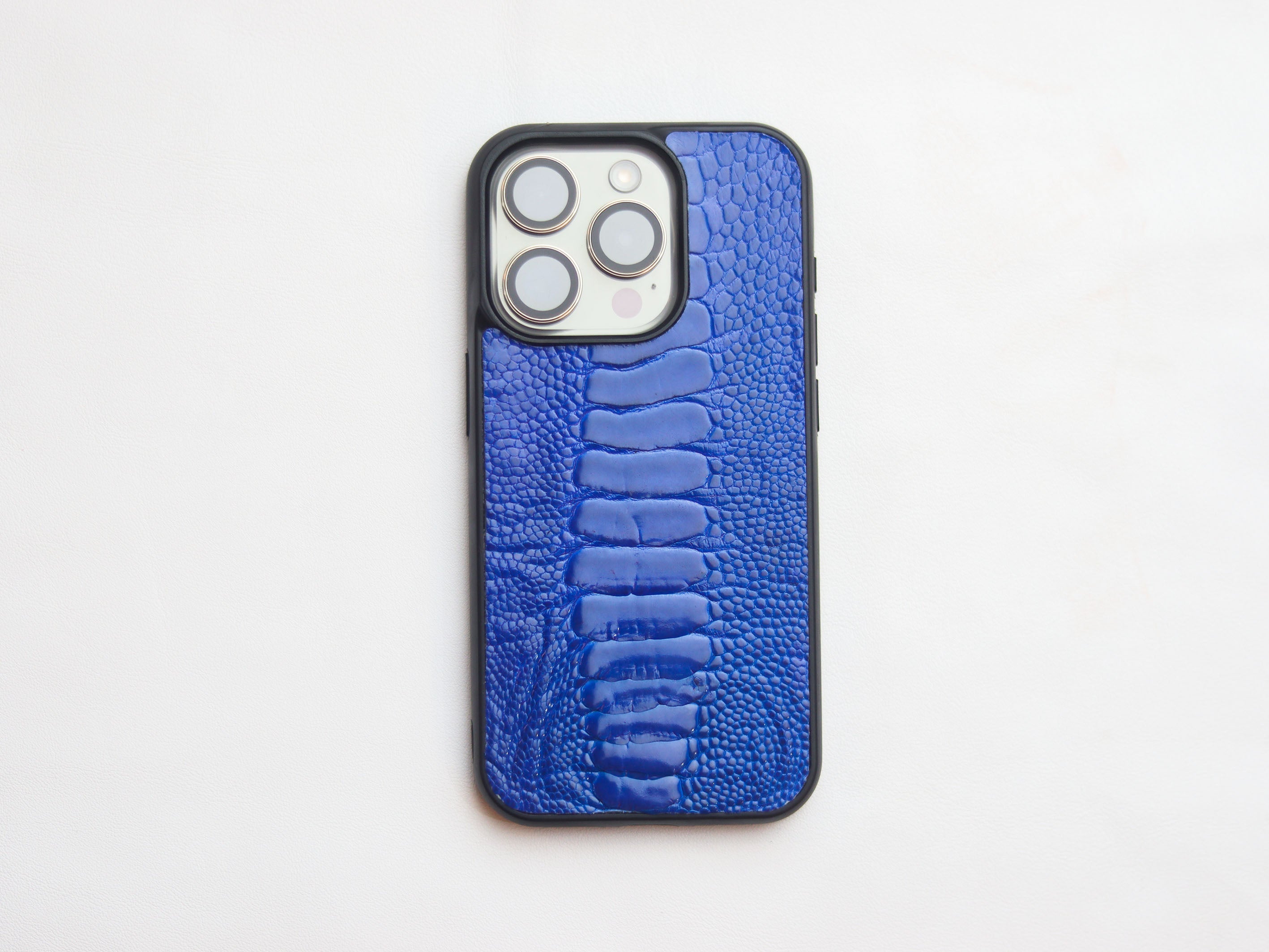 COBALT BLUE OSTRICH LEG SKIN PHONE CASE