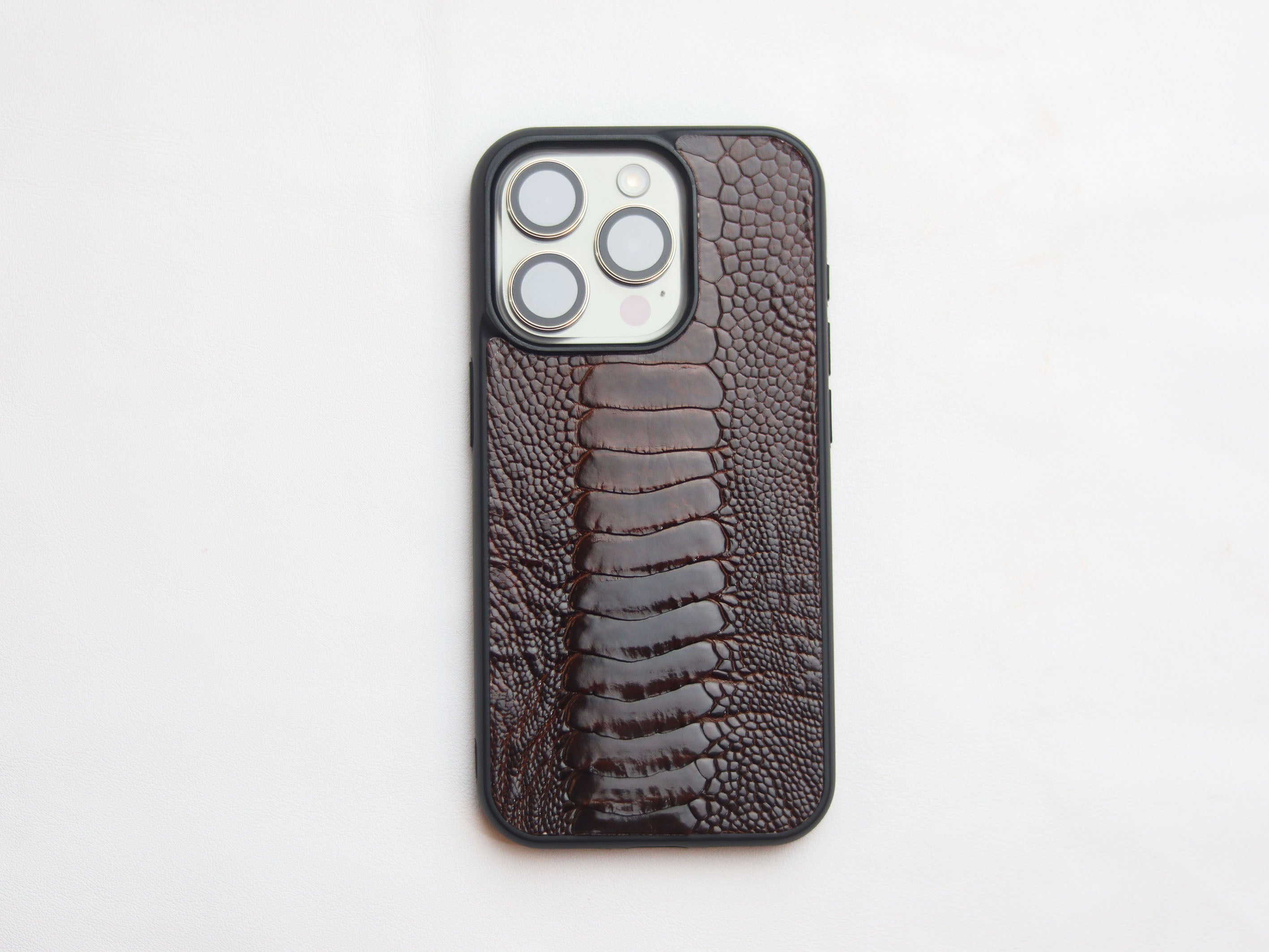 PECAN BROWN OSTRICH LEG SKIN PHONE CASE