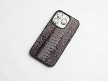PECAN BROWN OSTRICH LEG SKIN PHONE CASE
