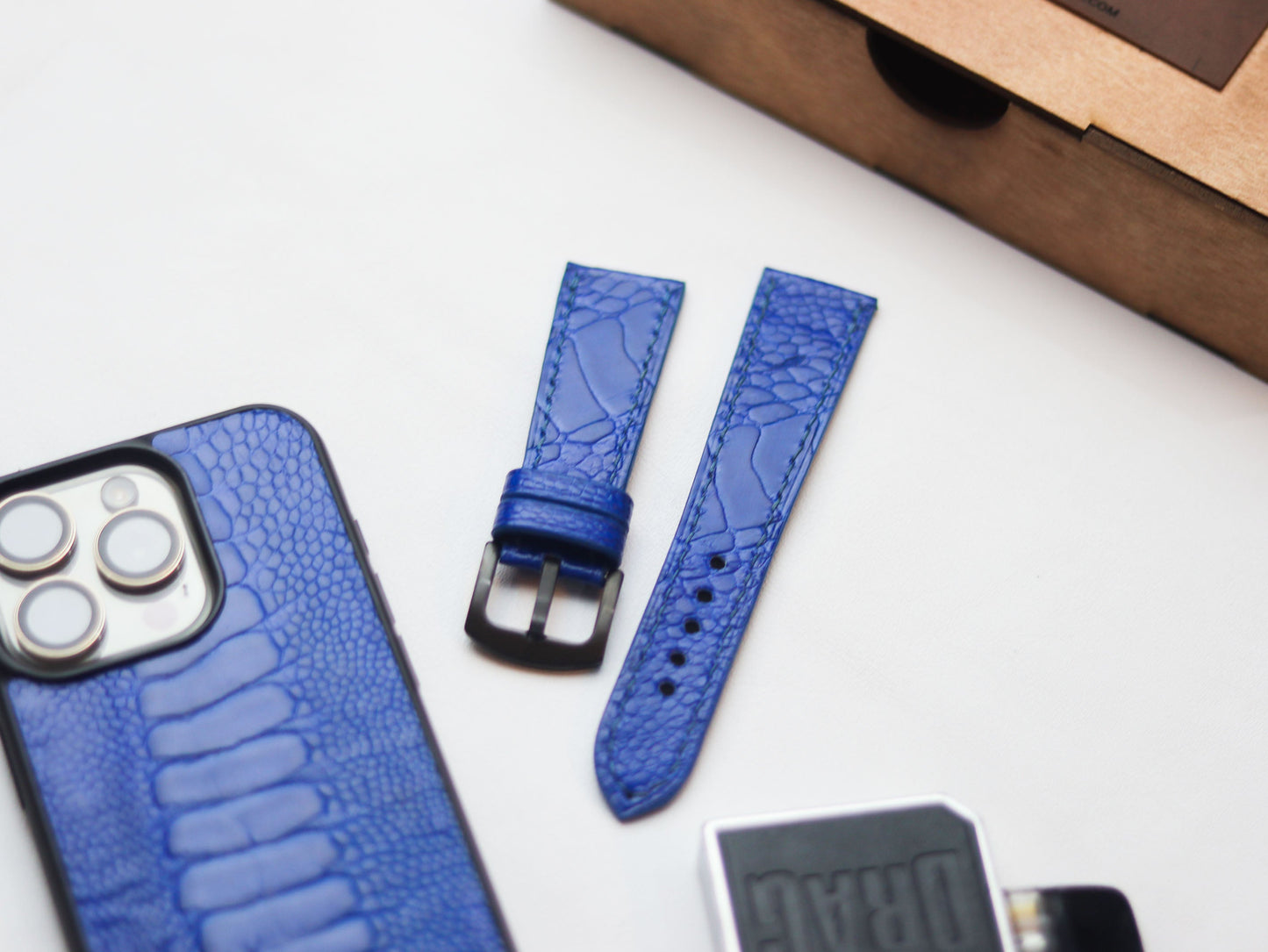 OSTRICH LEG SKIN WATCH STRAPS - COBALT BLUE