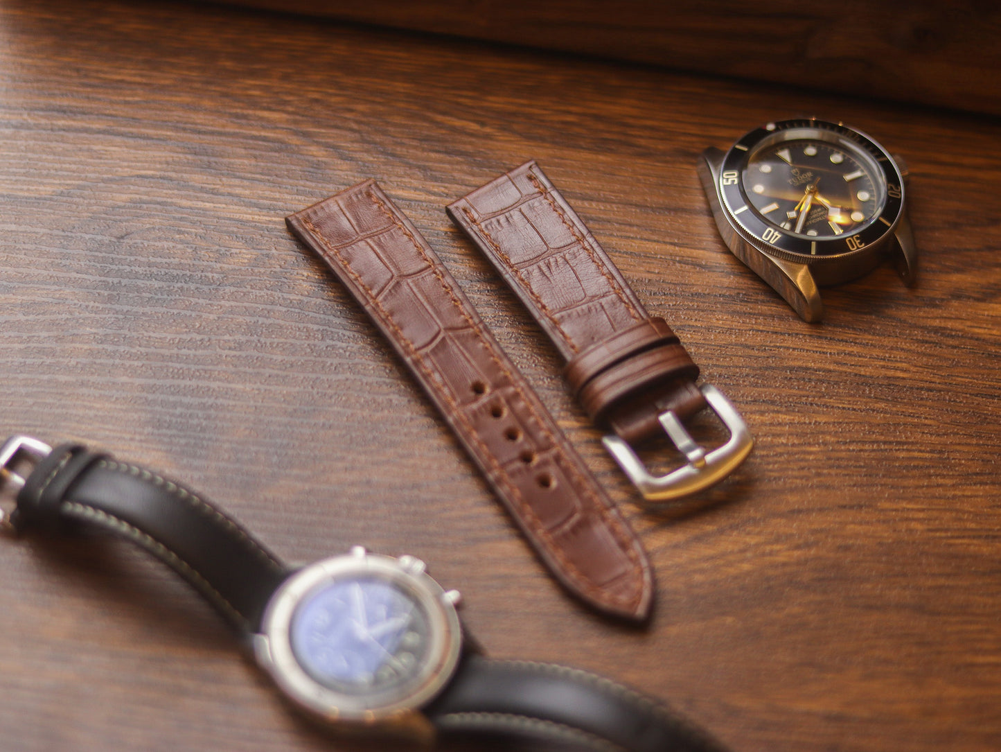 BROWN CROCO HAND-CRAFTED WATCH STRAPS - FULL STITCHED
