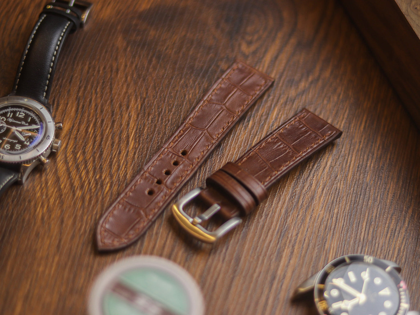 BROWN CROCO HAND-CRAFTED WATCH STRAPS - FULL STITCHED