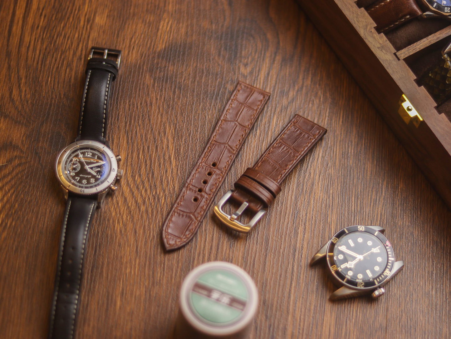 BROWN CROCO HAND-CRAFTED WATCH STRAPS - FULL STITCHED