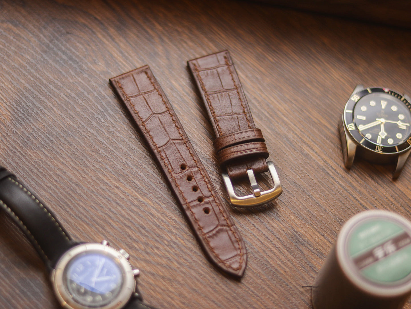BROWN CROCO HAND-CRAFTED WATCH STRAPS - FULL STITCHED