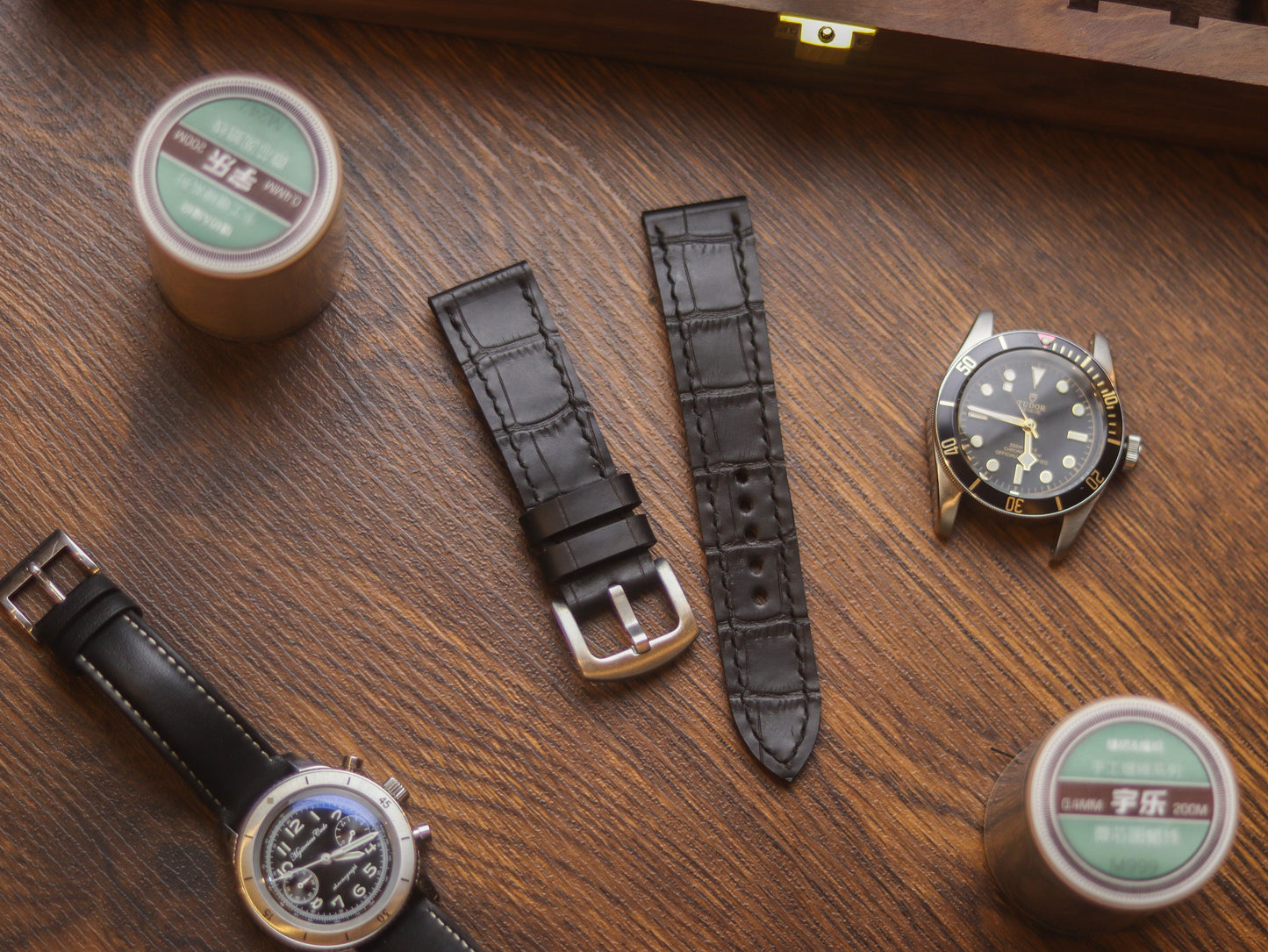 BLACK CROCO HAND-CRAFTED WATCH STRAPS - FULL STITCHED