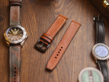 TAN BROWN HAND-CRAFTED WATCH STRAPS - BOX STITCHED U-TAIL