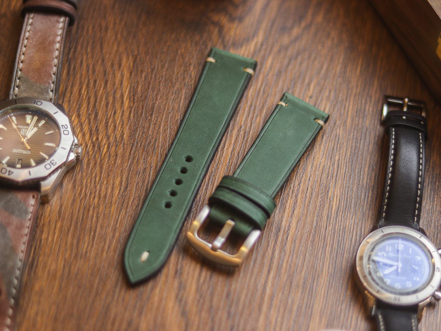AVOCADO GREEN HAND-CRAFTED WATCH STRAPS - MINIMAL STITCHED