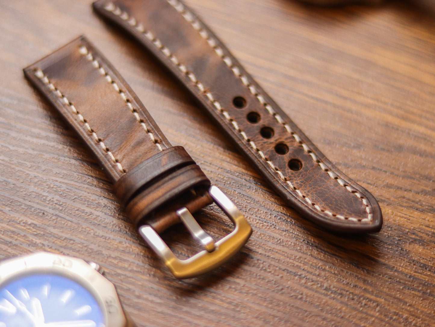 CRAZY BROWN HAND-CRAFTED WATCH STRAPS - FULL STITCHED