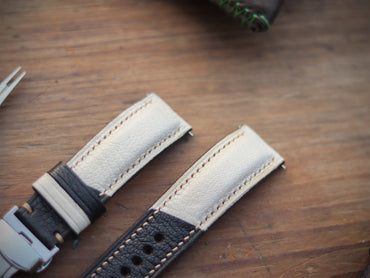 AZURE WHITE & BLACK ITALIAN CHEVRE LEATHER WATCH STRAPS - PADDED