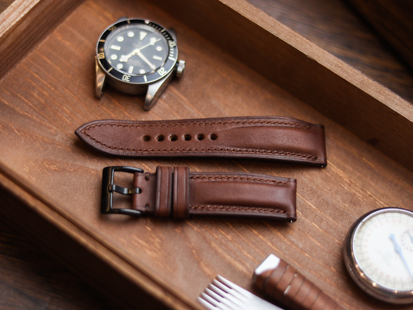 CHESTNUT BROWN CALF LEATHER WATCH STRAPS - PADDED