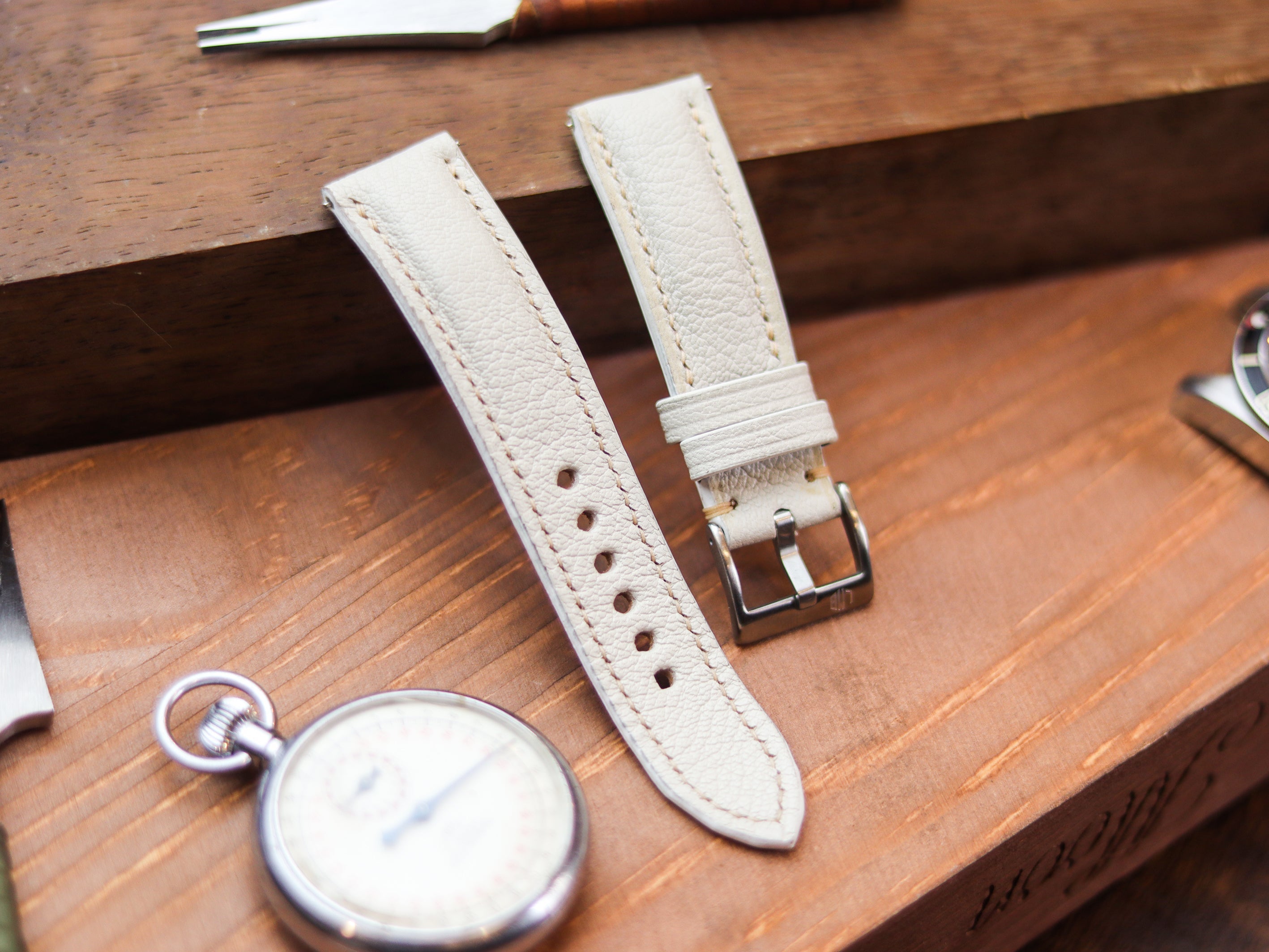 FLORAL WHITE CALF LEATHER WATCH STRAPS - PADDED