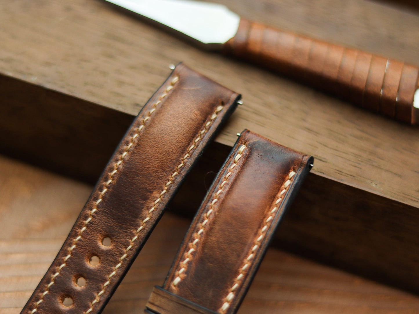 WHISKY BROWN CALF LEATHER WATCH STRAPS - PADDED