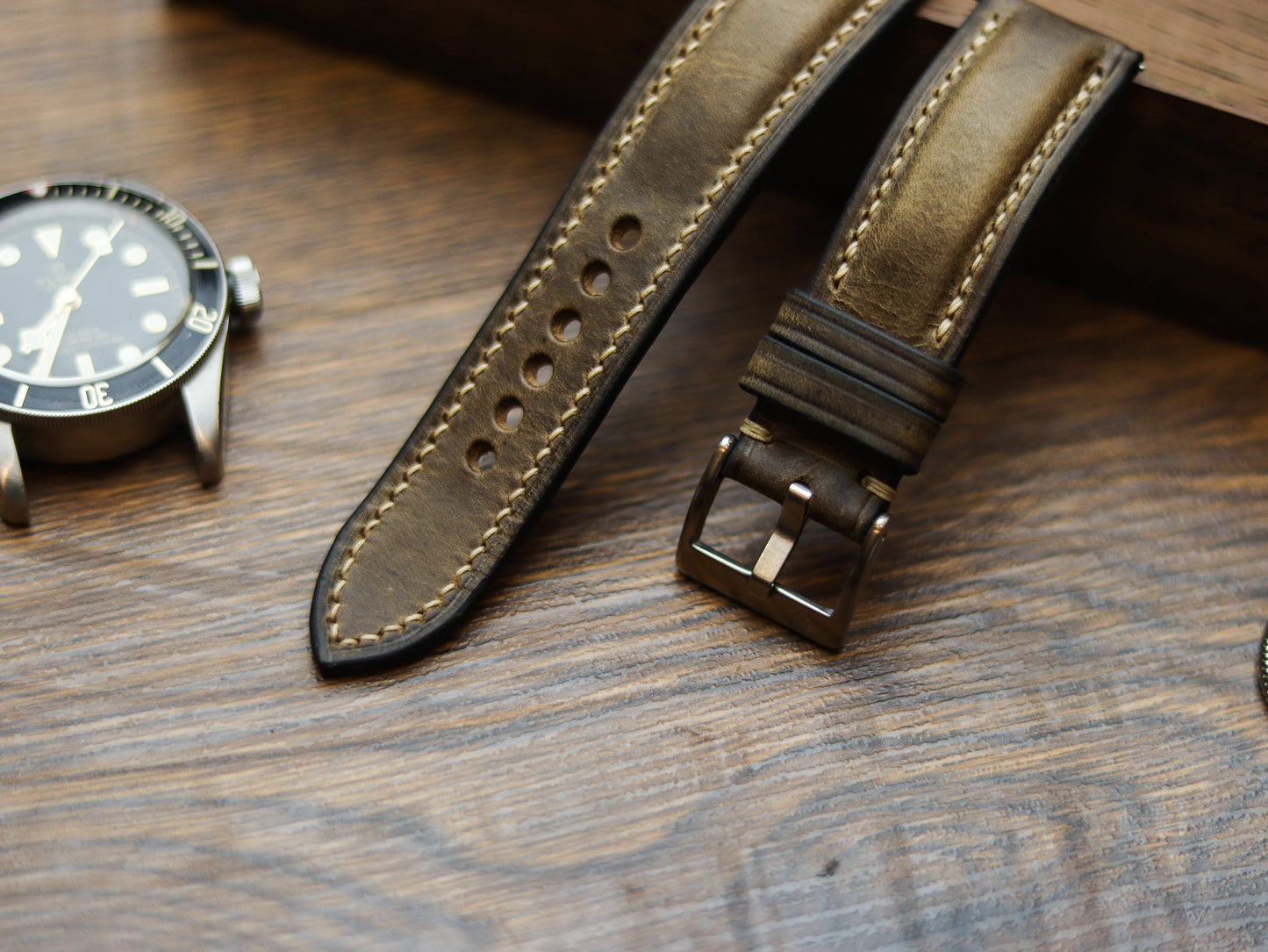 COFFEE BROWN CALF LEATHER WATCH STRAPS - PADDED