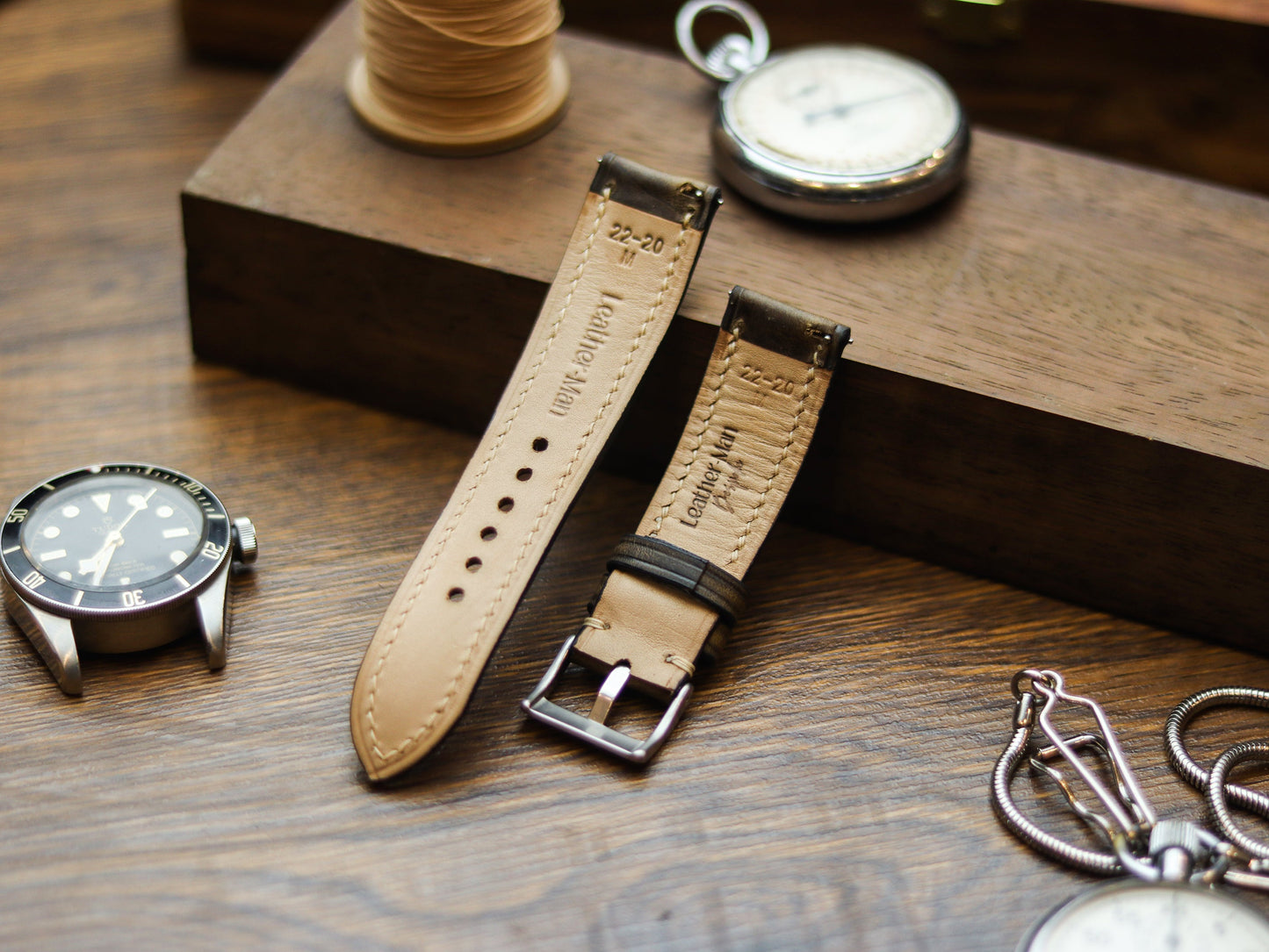 COFFEE BROWN CALF LEATHER WATCH STRAPS - PADDED