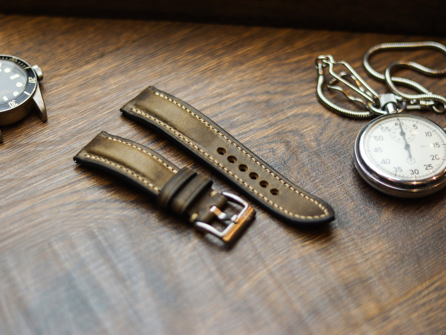 COFFEE BROWN CALF LEATHER WATCH STRAPS - PADDED