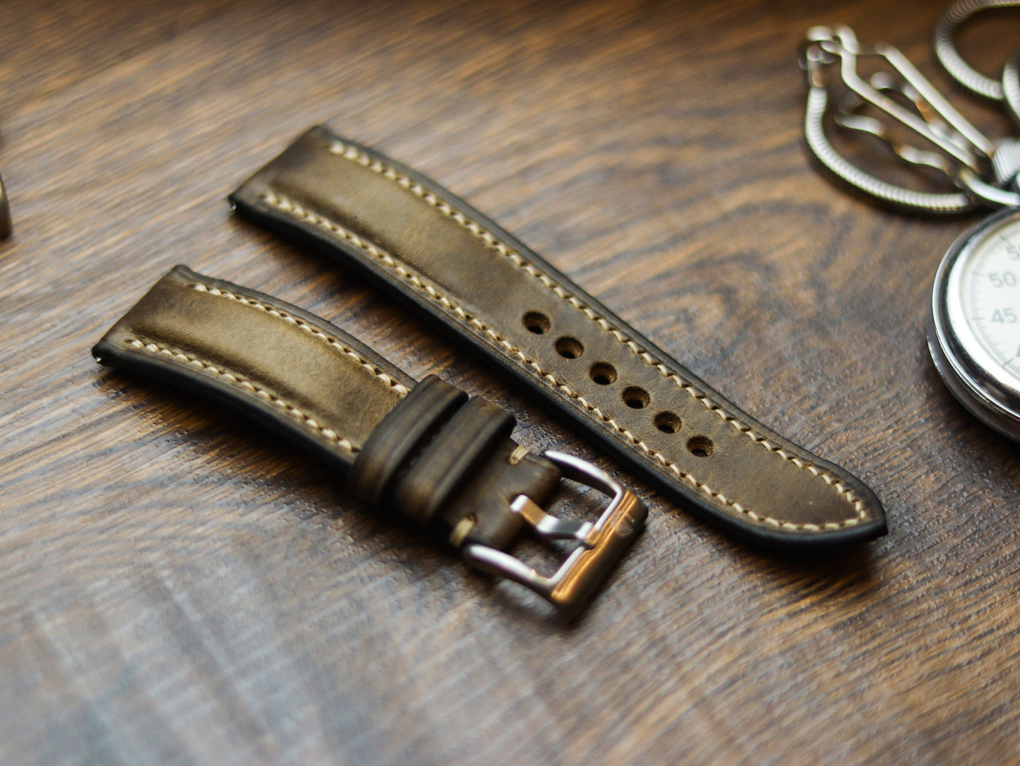 COFFEE BROWN CALF LEATHER WATCH STRAPS - PADDED