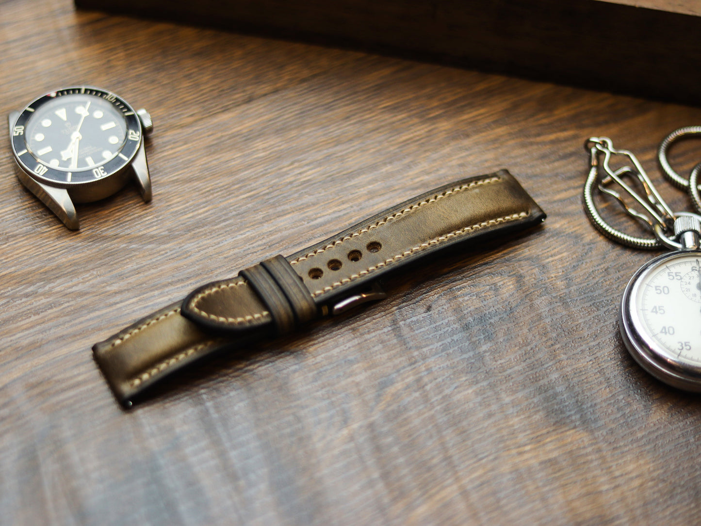 COFFEE BROWN CALF LEATHER WATCH STRAPS - PADDED