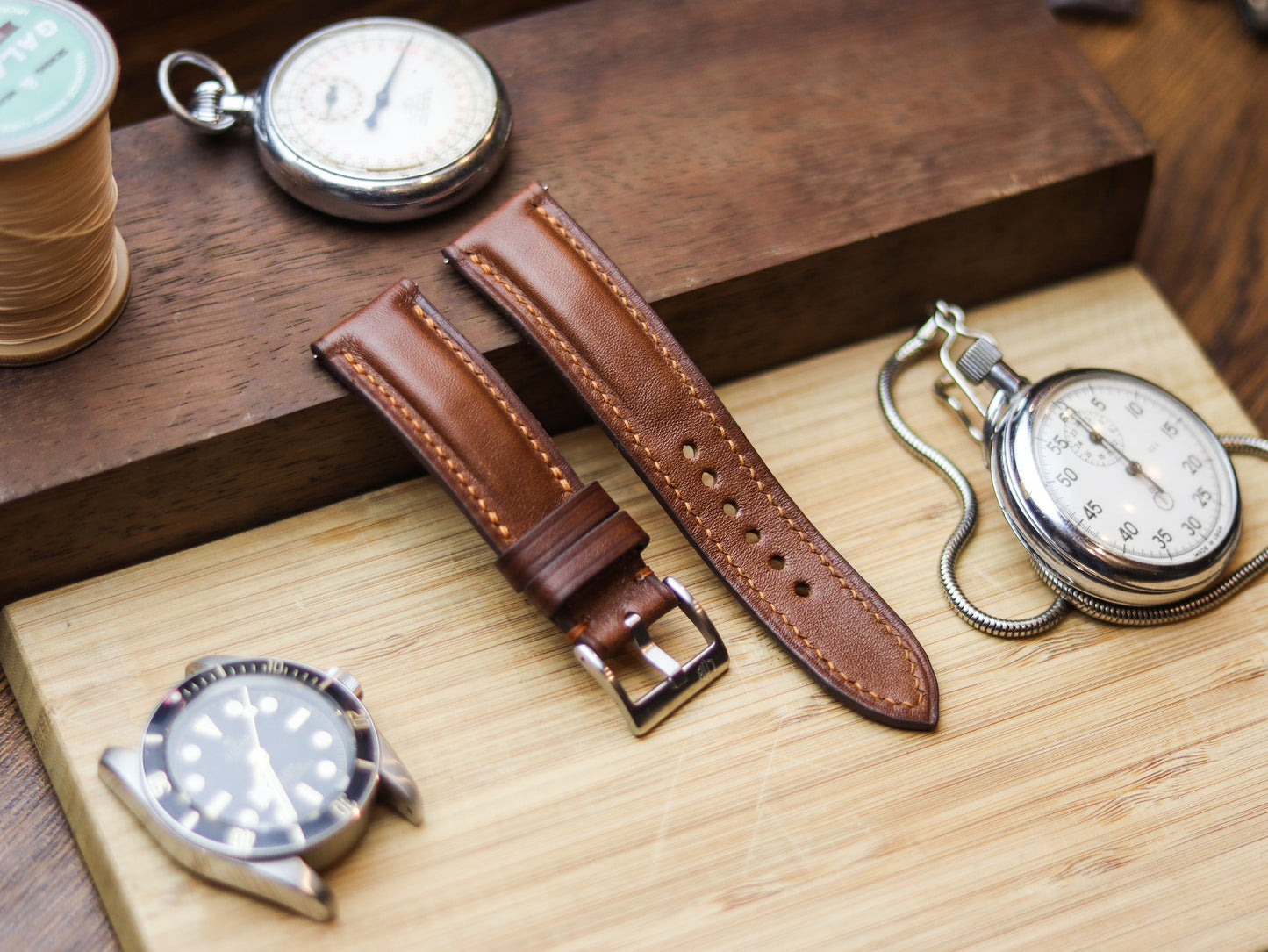 CINNAMON BROWN CALF LEATHER WATCH STRAPS - PADDED
