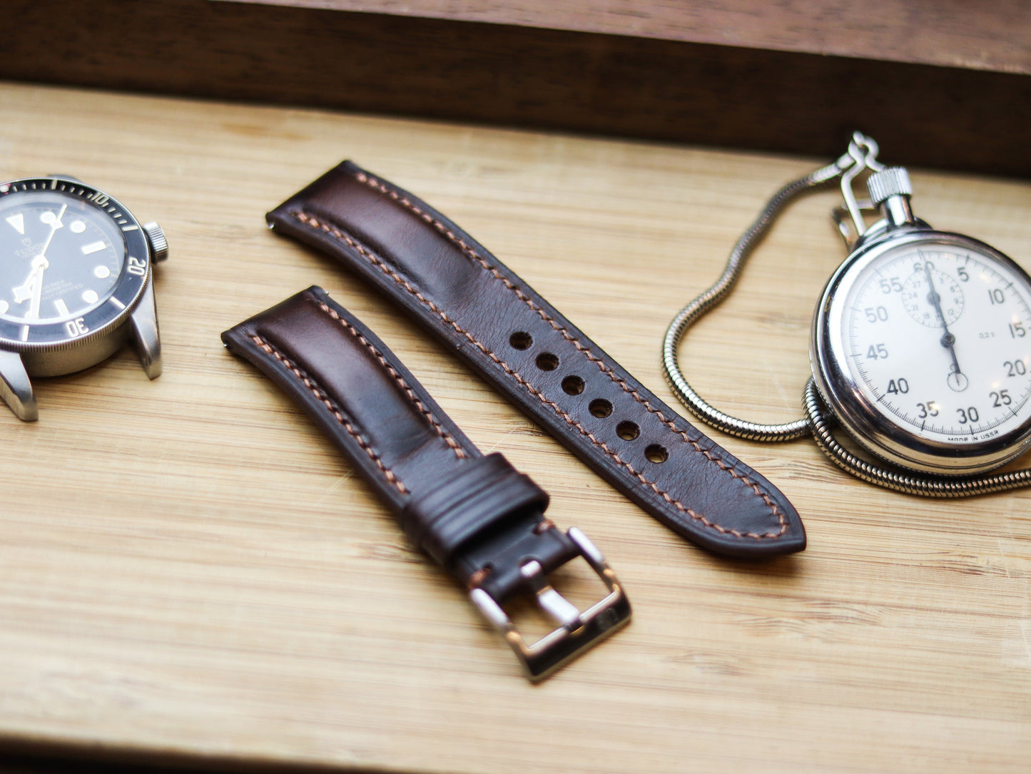 CHOCOLATE BROWN CALF LEATHER WATCH STRAPS - PADDED