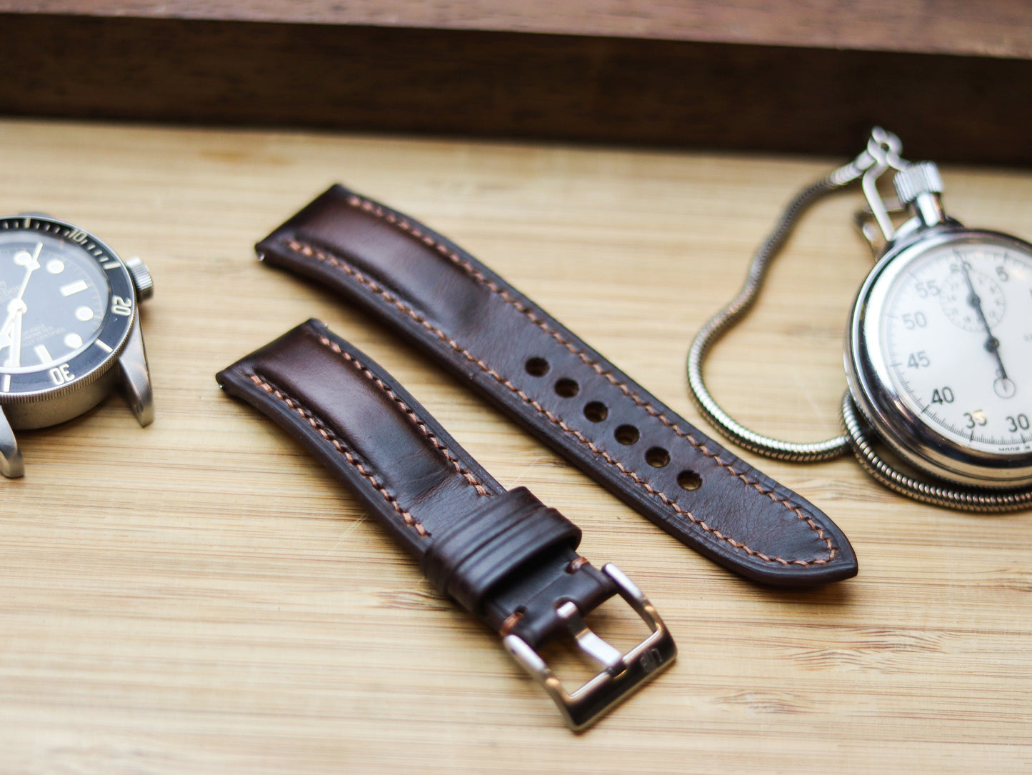 CHOCOLATE BROWN CALF LEATHER WATCH STRAPS - PADDED