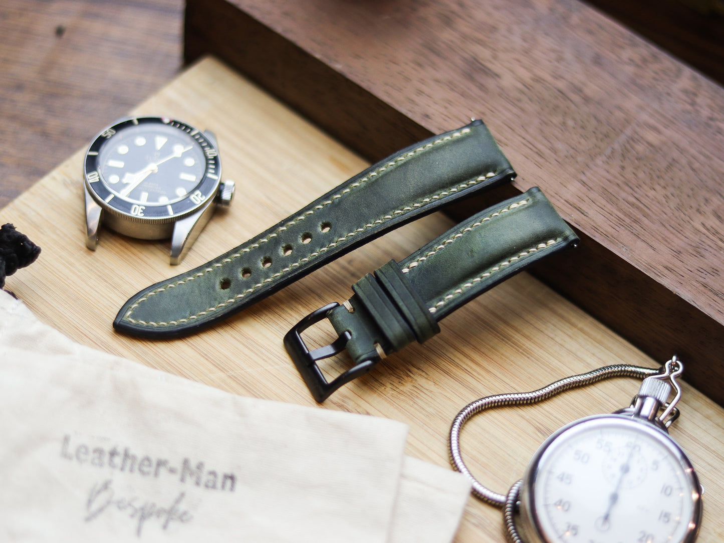 BASIL GREEN CALF LEATHER WATCH STRAPS - PADDED