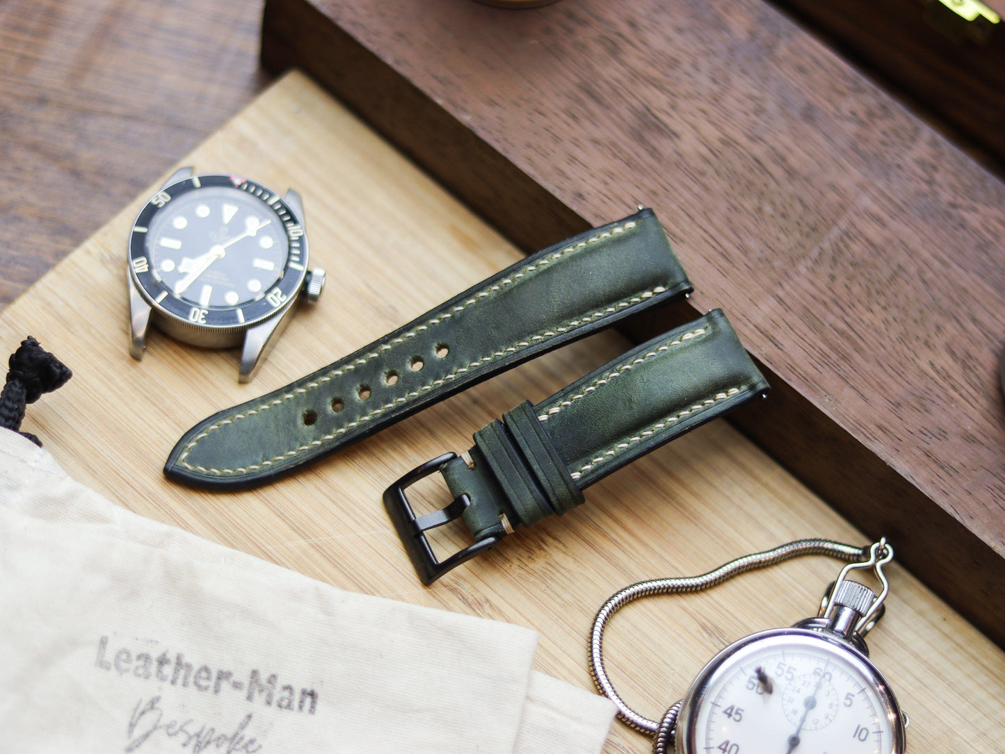 BASIL GREEN CALF LEATHER WATCH STRAPS - PADDED