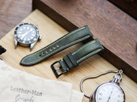 BASIL GREEN CALF LEATHER WATCH STRAPS - PADDED