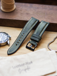 BASIL GREEN CALF LEATHER WATCH STRAPS - PADDED
