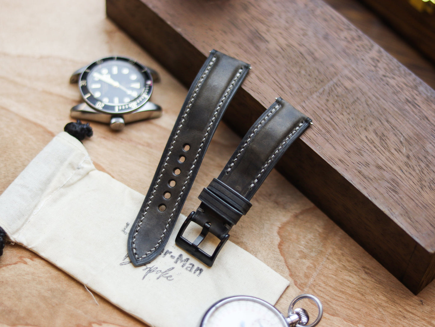 MIDNIGHT GRAY CALF LEATHER WATCH STRAPS - PADDED