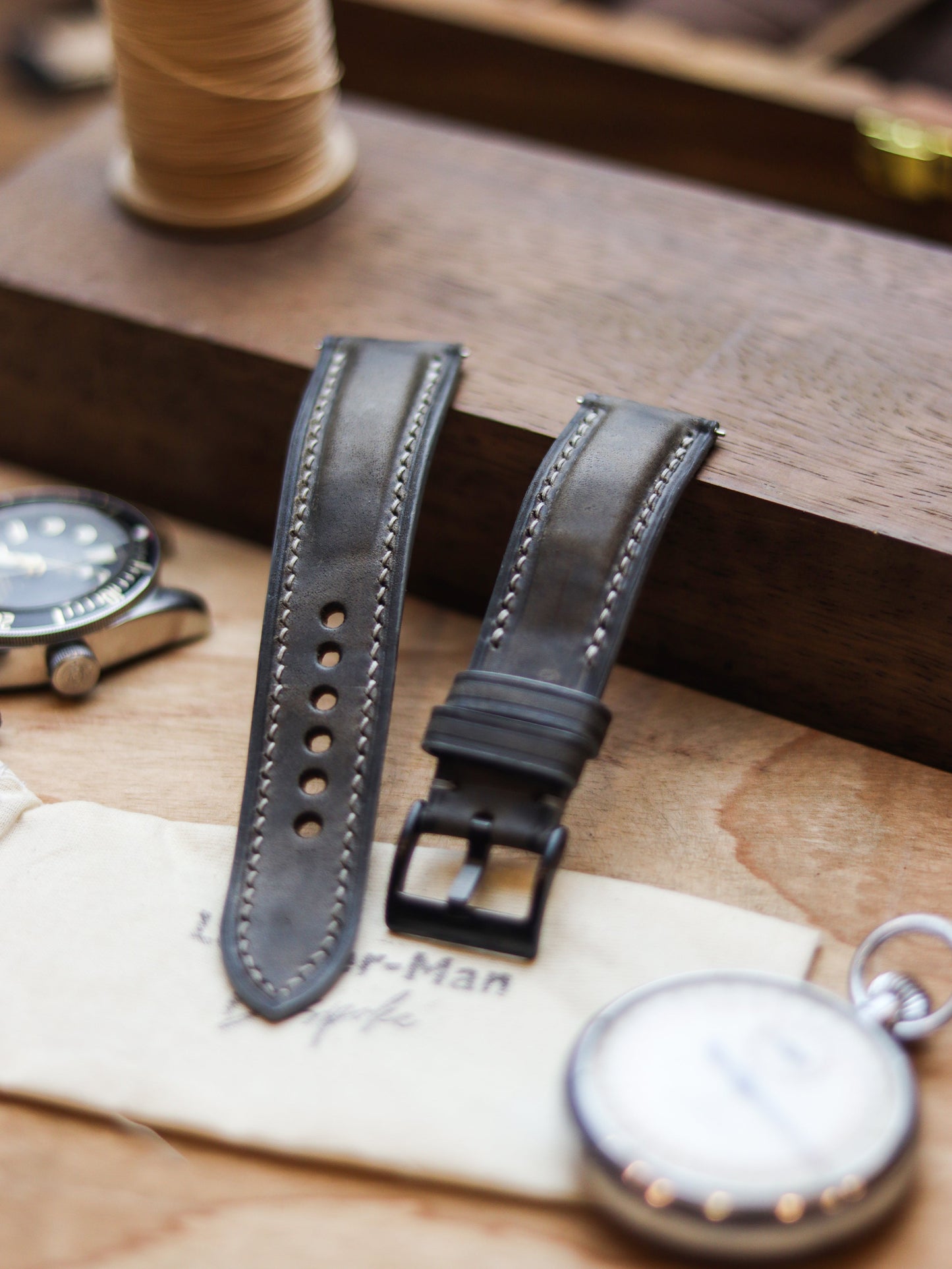 MIDNIGHT GRAY CALF LEATHER WATCH STRAPS - PADDED