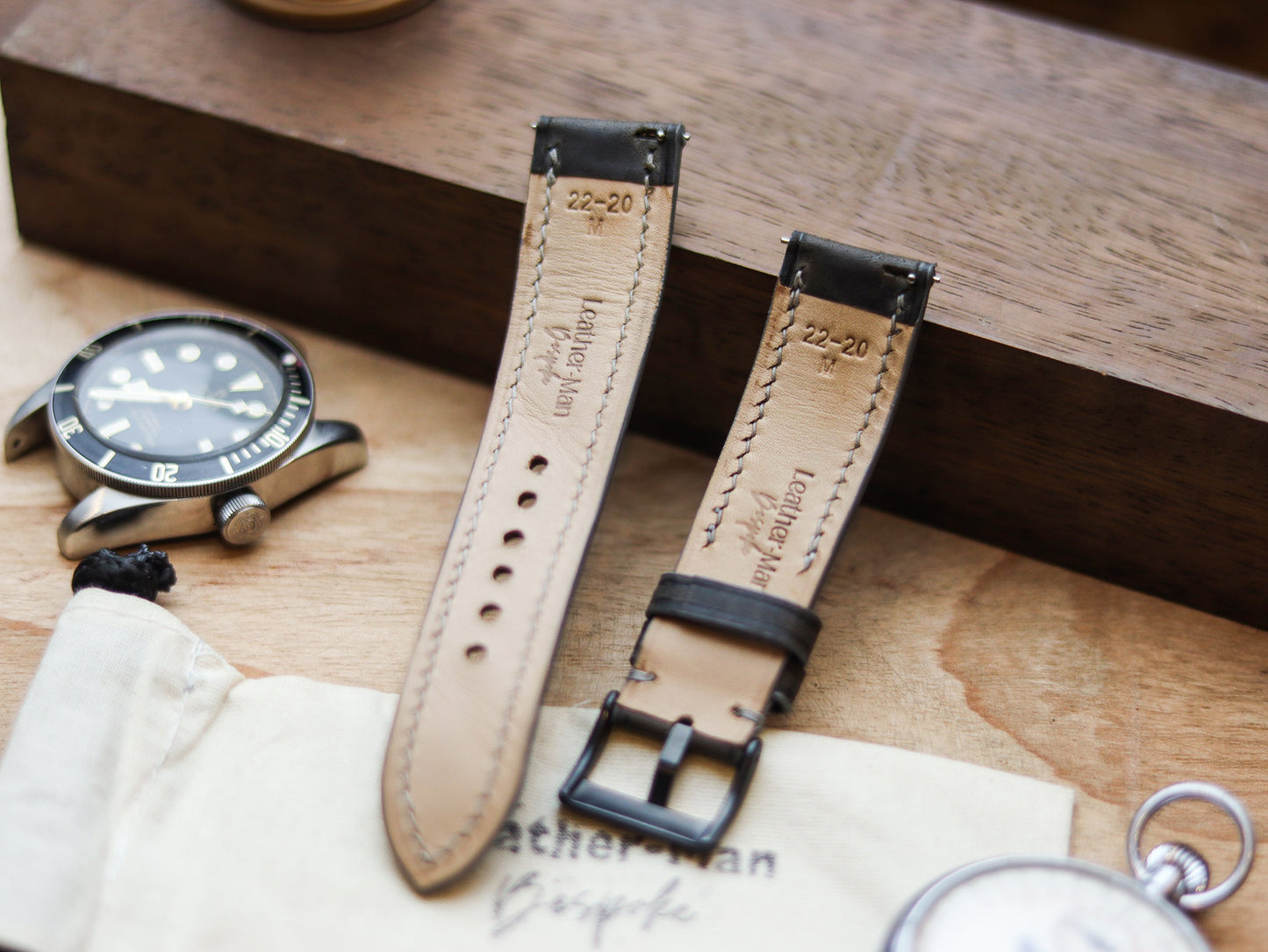 MIDNIGHT GRAY CALF LEATHER WATCH STRAPS - PADDED