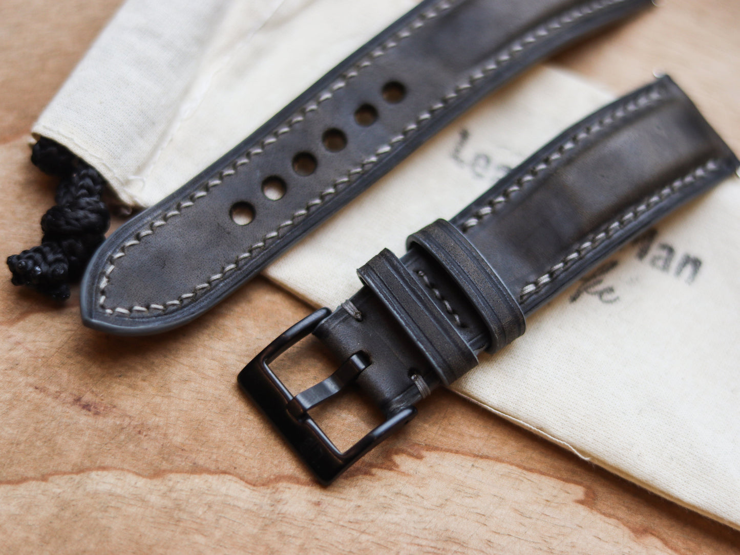 MIDNIGHT GRAY CALF LEATHER WATCH STRAPS - PADDED