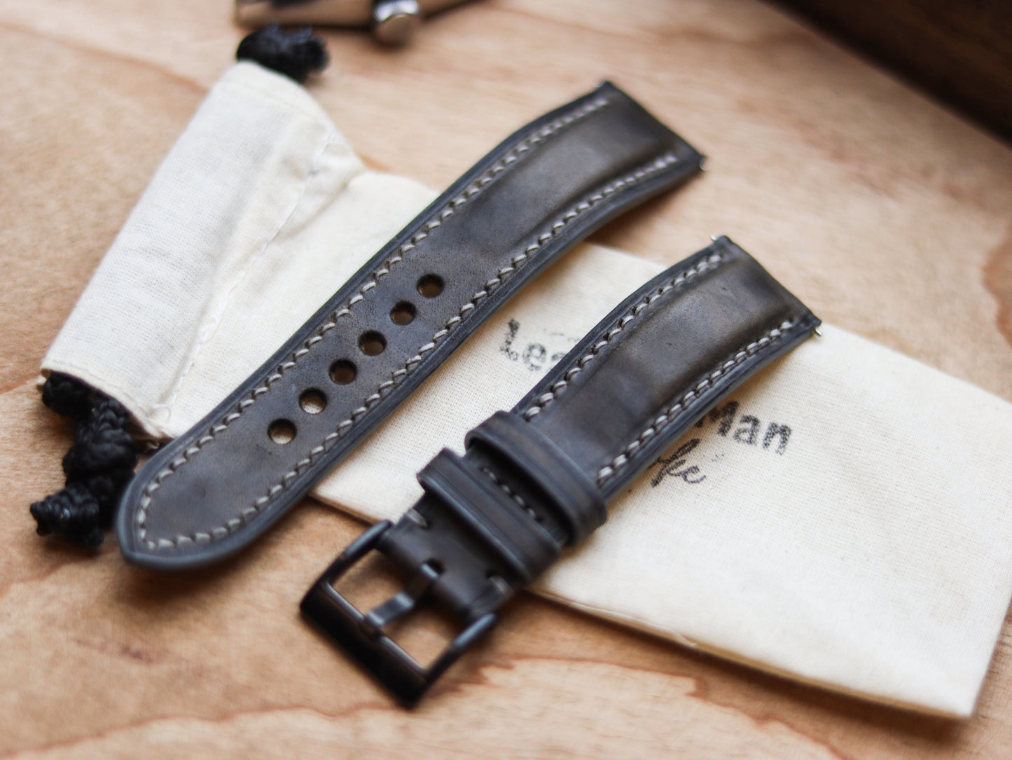 MIDNIGHT GRAY CALF LEATHER WATCH STRAPS - PADDED