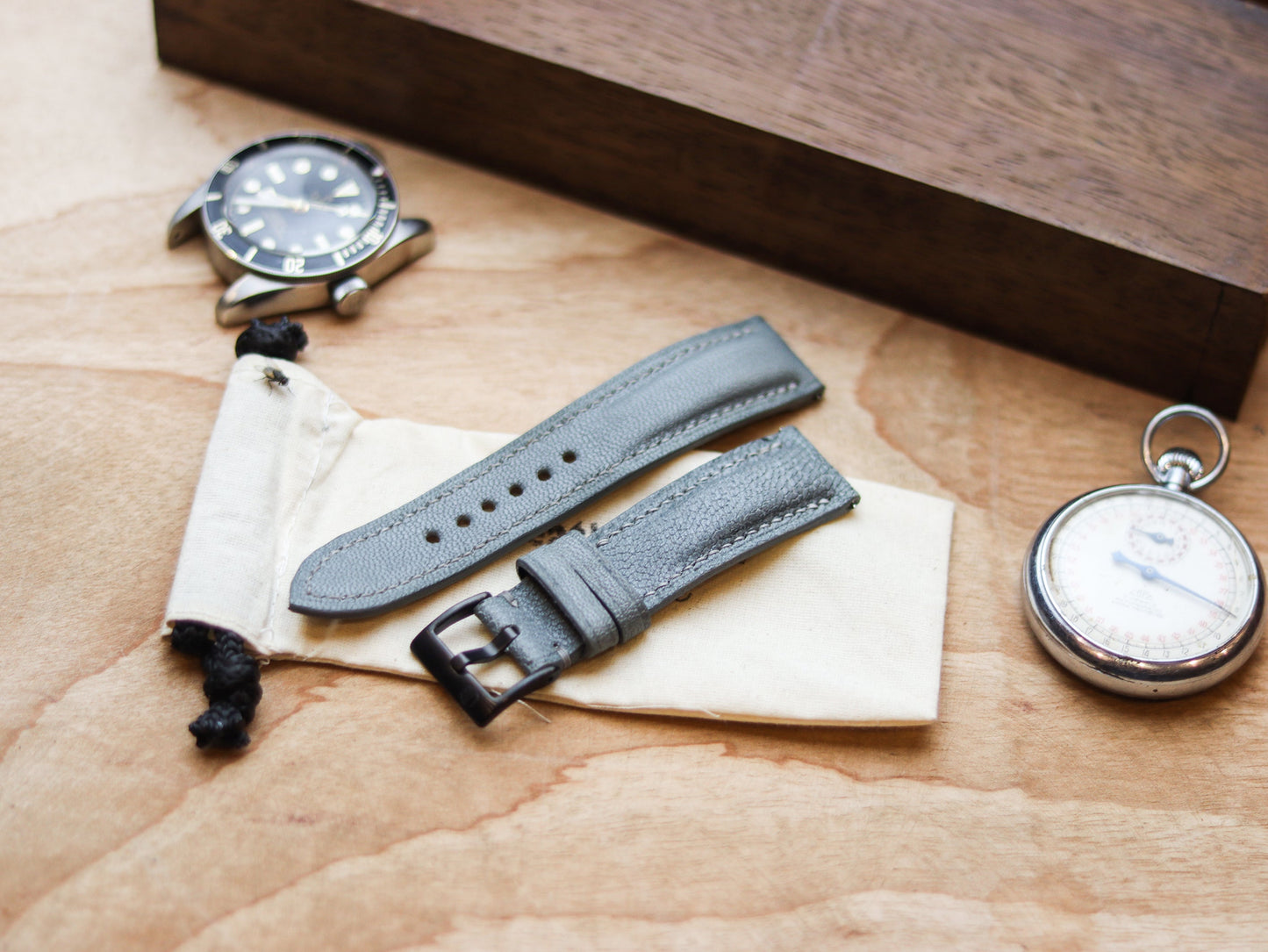 CHROME GRAY CALF LEATHER WATCH STRAPS - PADDED