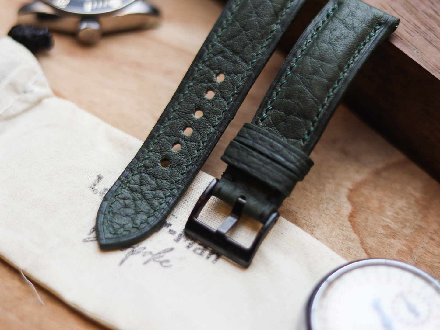 PINE GREEN CALF LEATHER WATCH STRAPS - PADDED